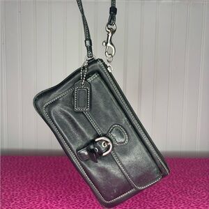 Coach Black Leather Wristlet with Buckle